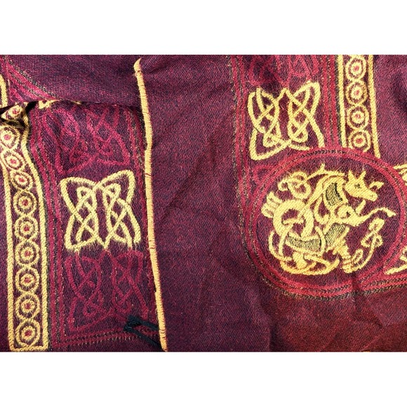 Made In France Wrap/Shawl Acrylic Burgundy/Tan Black Tassels Celtic One Size - Picture 9 of 11